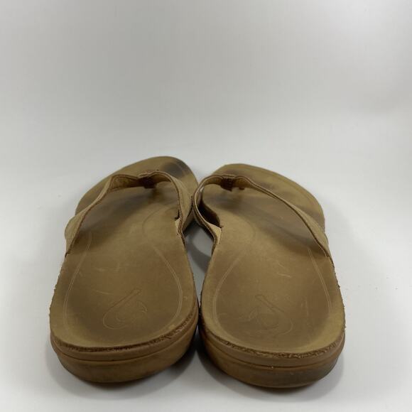 Olukai Aukai Leather Flip Flops Womens Size 10 Brown Tan Sandals Hawaiian Beach - Picture 5 of 9
